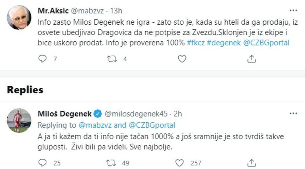 Zašto Miloš Degenek ne igra za Zvezdu odgovor navijaču 