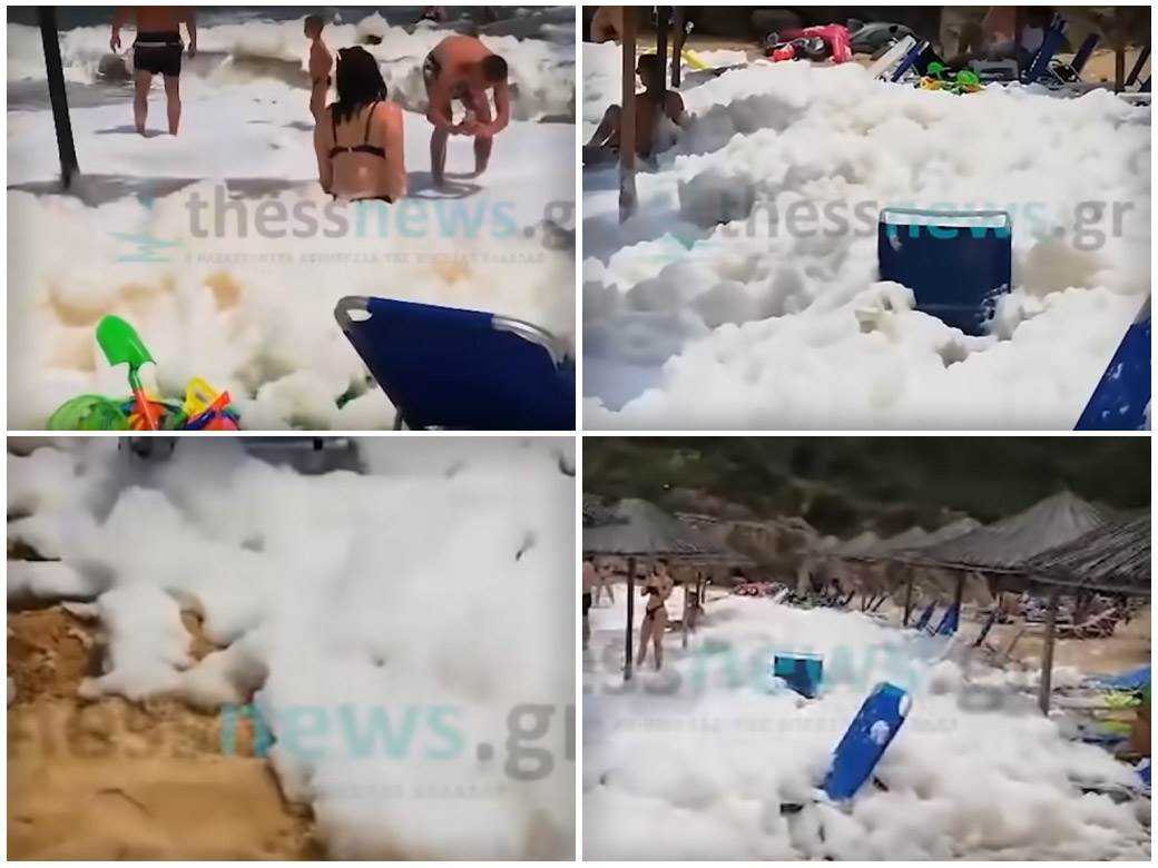  Bela pena na plaži u Grčkoj 