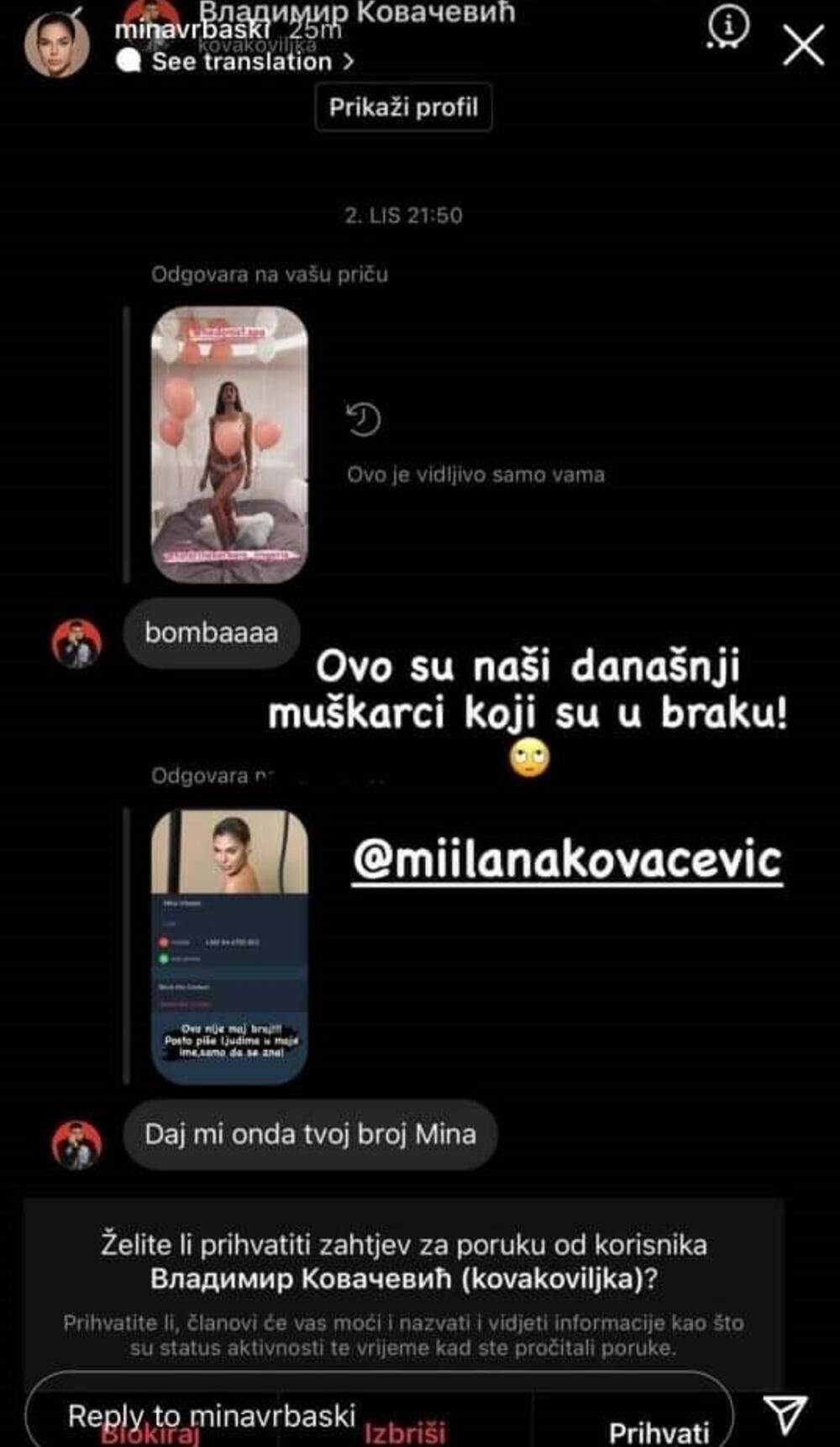 Mina Vrbaški poruke od Vladimira Kovačevića 