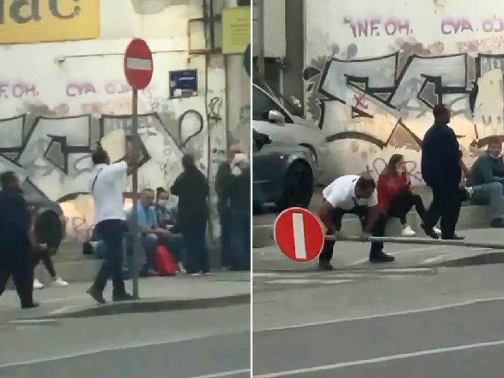  Čovek čupao saobraćajni znak u Beogradu 