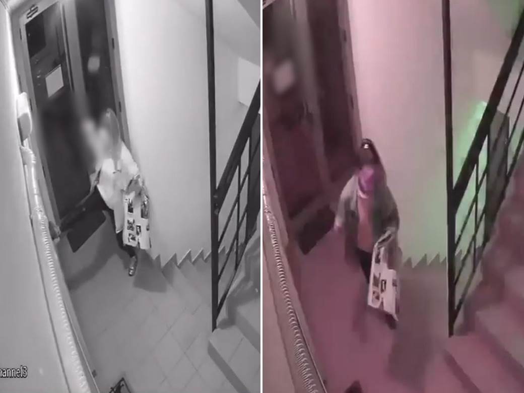  Žena nogom upalila svetlo u hodniku zgrade 