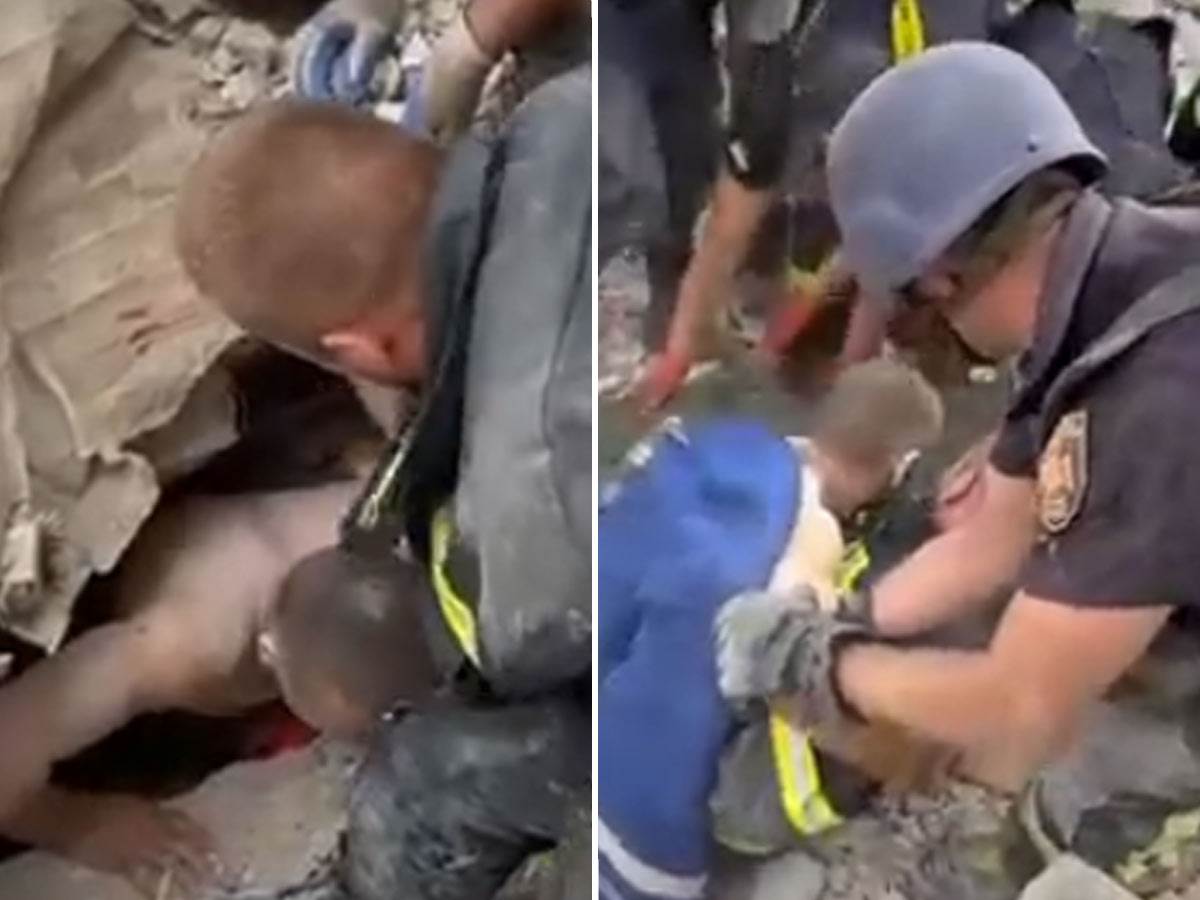  Snimak spašavanja civila iz ruševina posle napada na zgradu u Hrakovu 