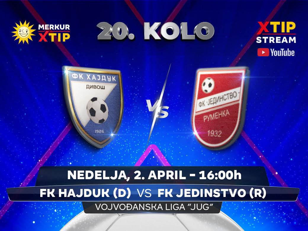  Hajduk (Divoš) – Jedinstvo (Rumenka) (nedelja, 2. april, 16:00) 