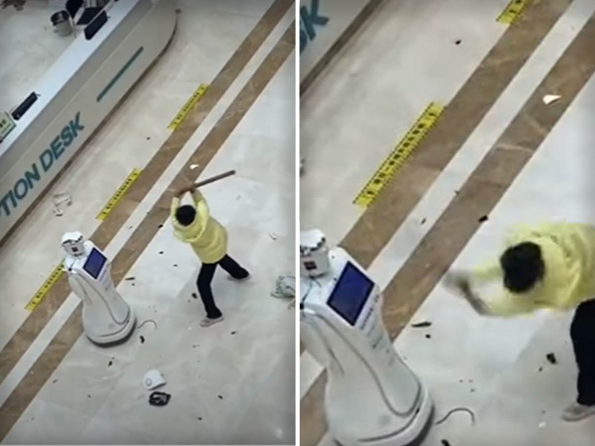  Kineskinja razbila robota palicom 