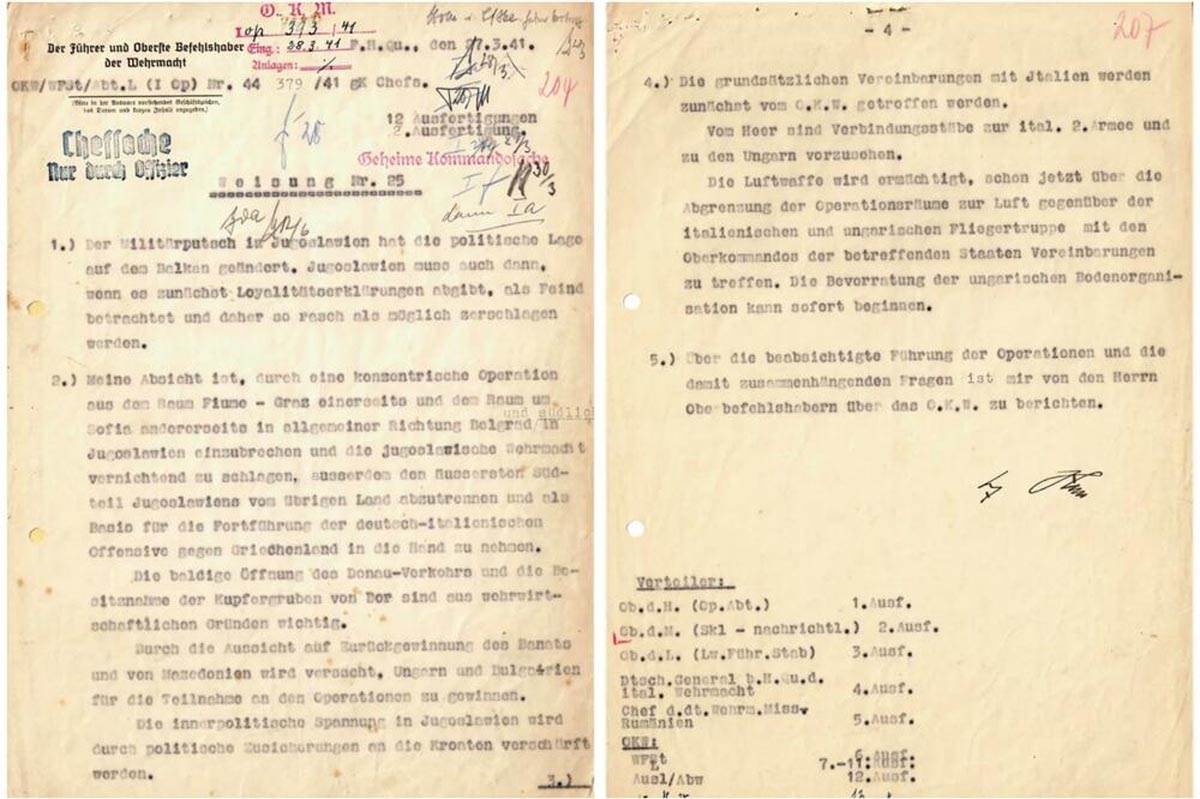  Kako izgleda direktiva Adolfa Hitlera kojim je počeo napad na Jugoslaviju  