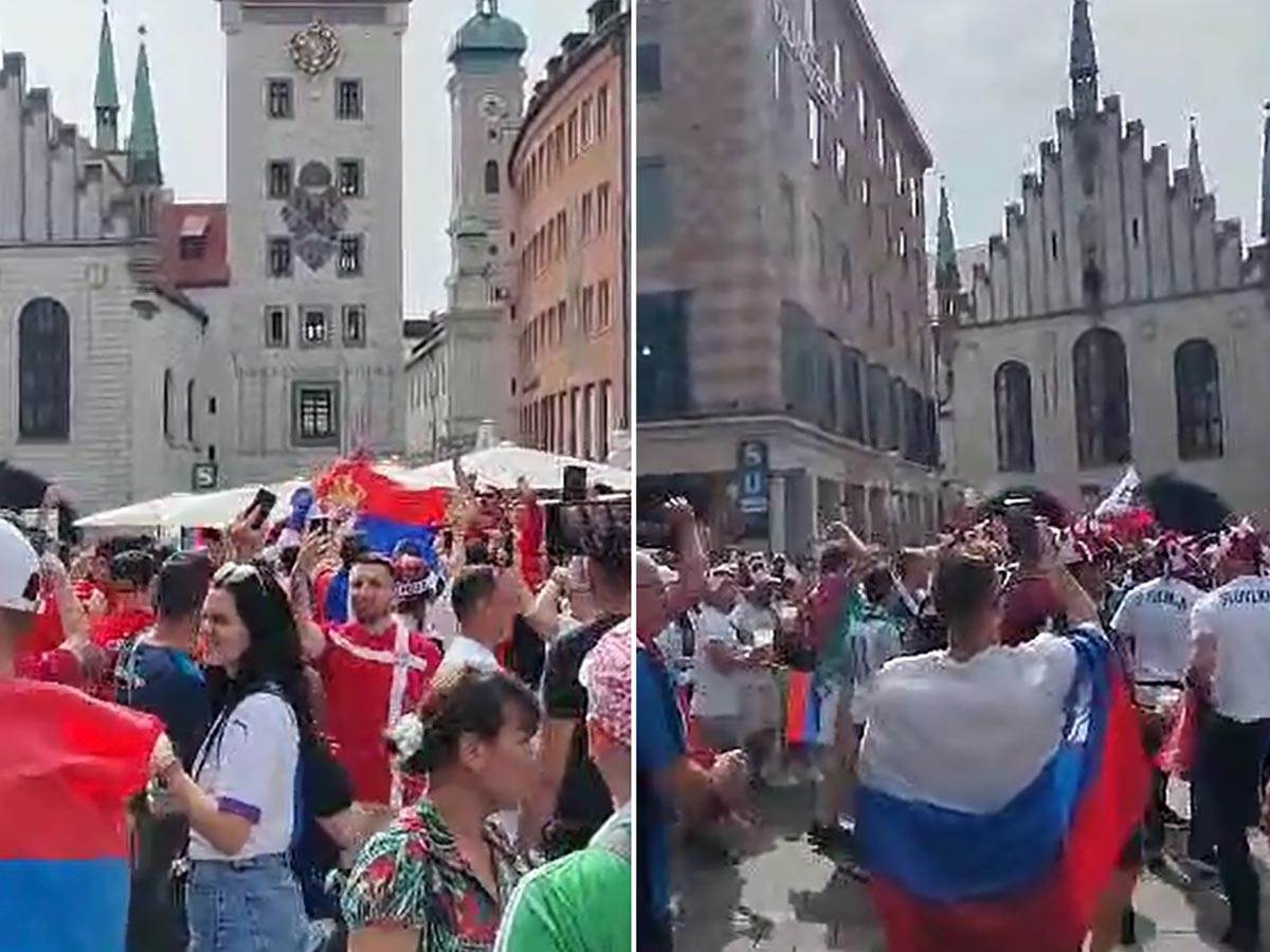  Navijači Srbija - Slovenija na Marijan placu u Minhenu 