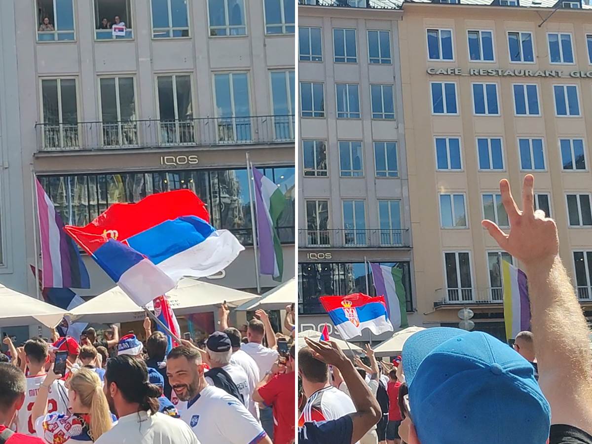  Srpski navijači pevali Izađi mala u Minhenu, Nemica okačila srpsku zastavu 