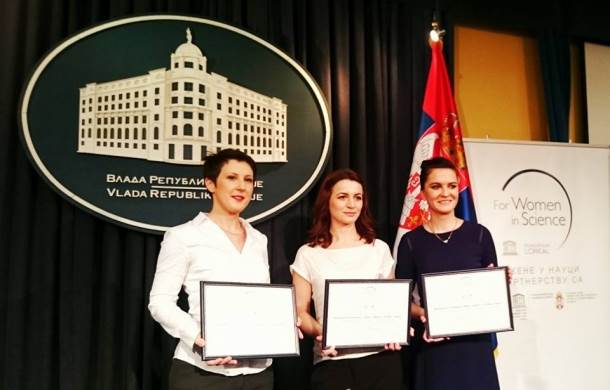  Za žene u nauci - dobitnice stipendije Jelena Aleksić, Ljubica Davidović i Tamara Saksida 