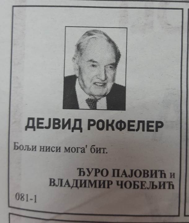 Milijarder Rokfeler umro - Crnogorci dali čitulje u novinama 