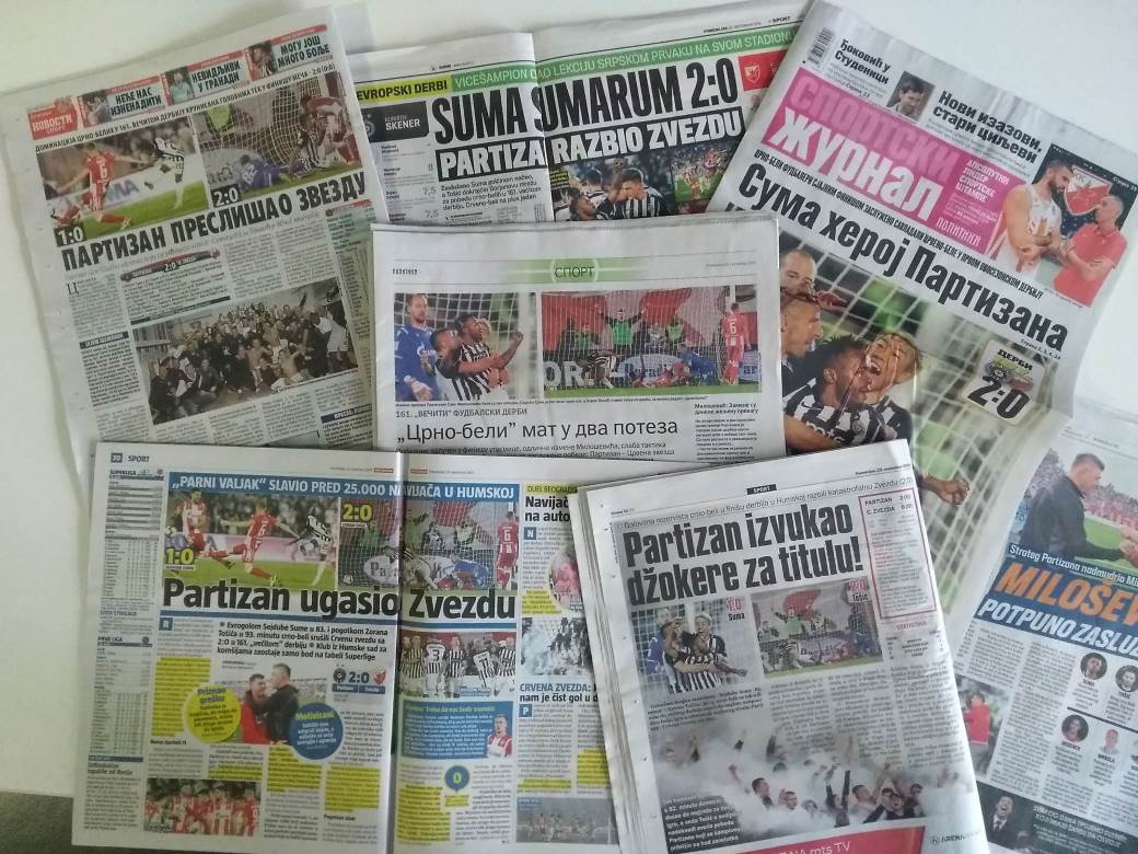 Novine izveštaji 161 večiti derbi Partizan - Crvena zvezda 2-0 Superliga 2019 