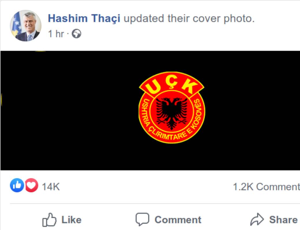  Hašim Tači stavio oznaku OVK na svoj Facebook 