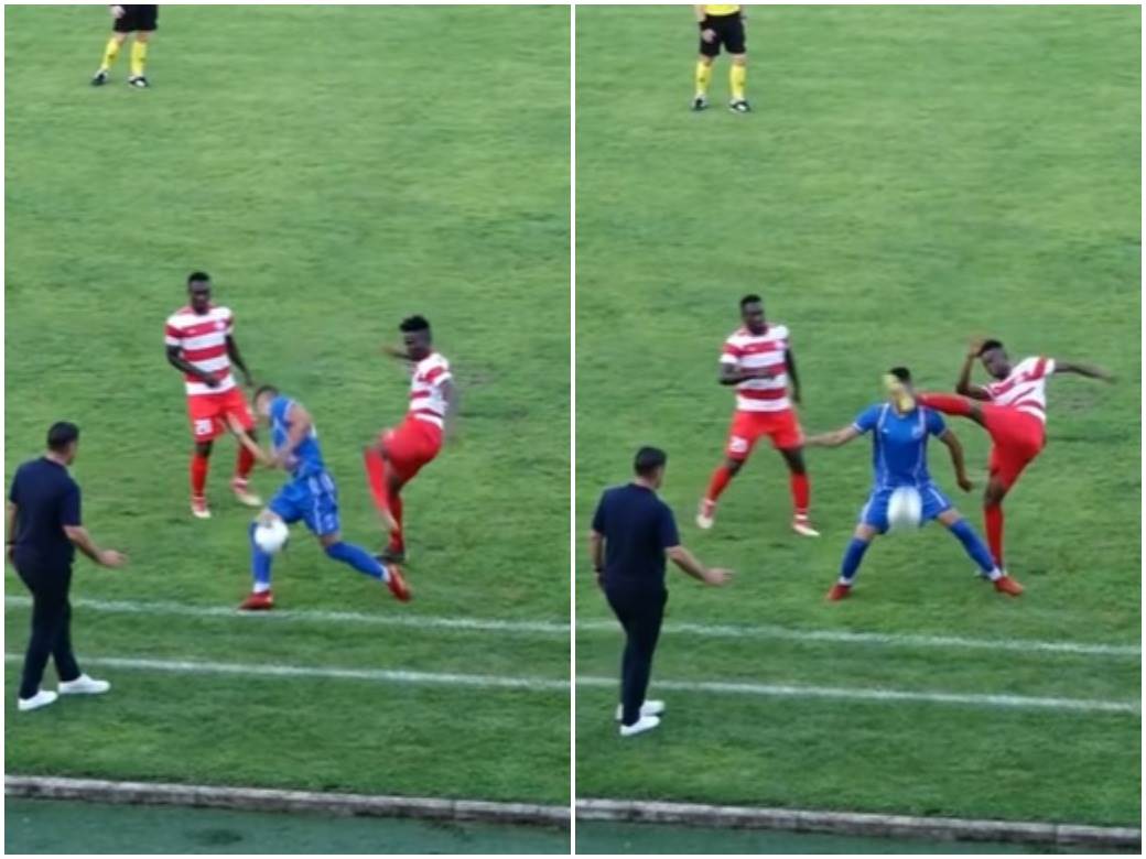  Jagodina - Borac 1926 crveni karton udario igrača nogom u glavu Rašid Abdul Obuobi (VIDEO) 
