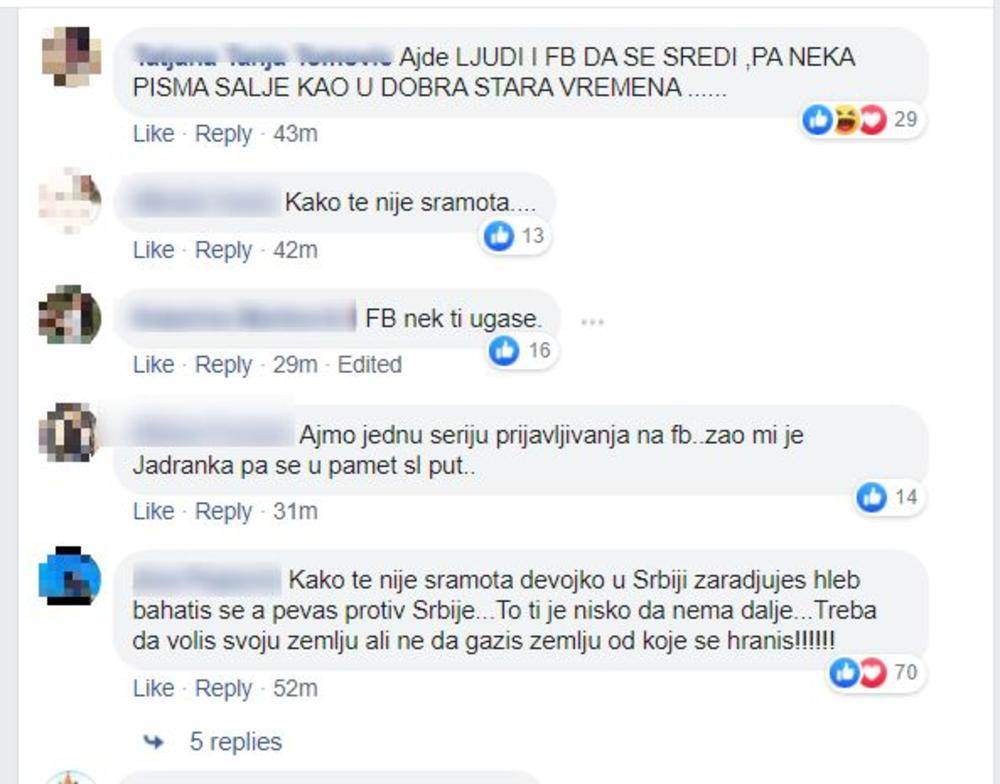  Jadranka Barjaktarović jači smo od Srbije ugasila Instagram komentari prozivke reakcije Facebook 