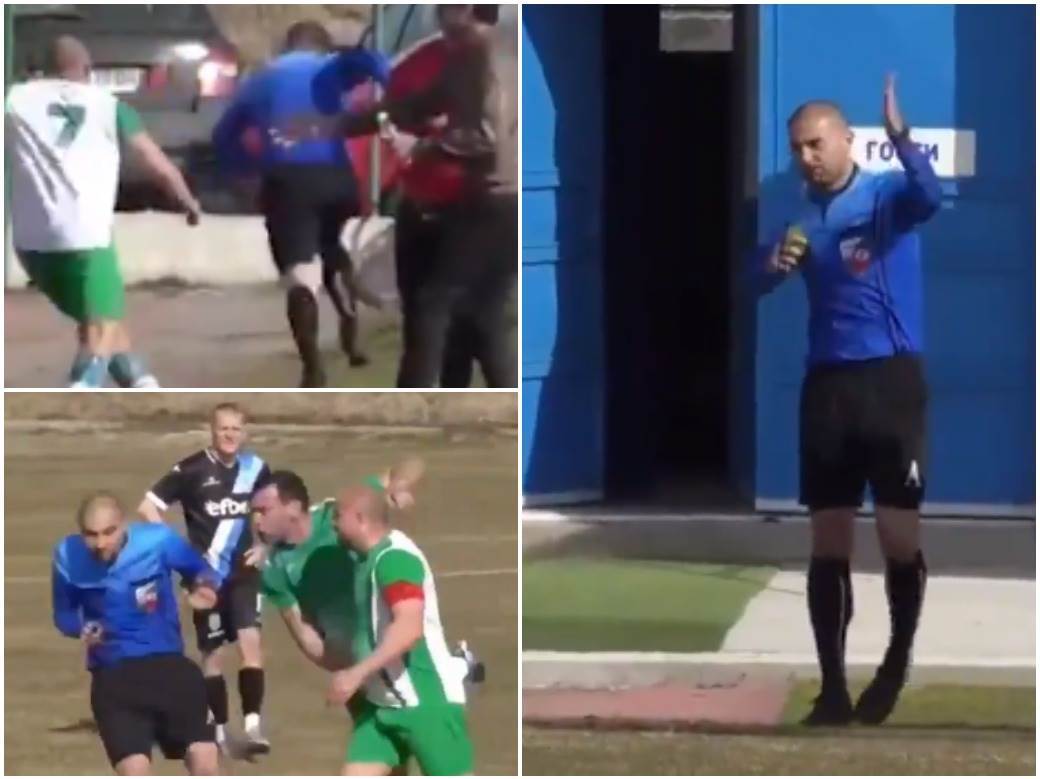  video snimak fudbaleri treneri biju sudiju napad bezanje sa terena bugarska 