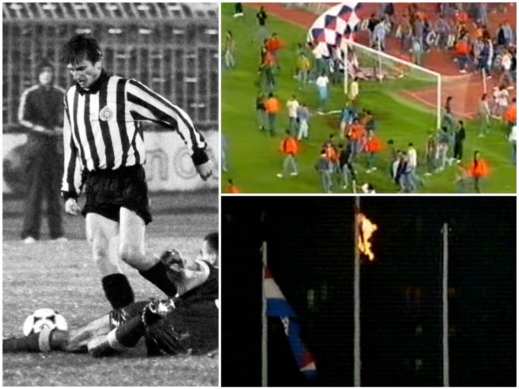  partizan hajduk neredi split zapaljena zastava jugoslavija 1990 hrvatska prekinut mec video 