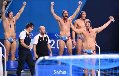  Slavlje srpskih vaterpolista nakon osvajanja zlata na Olimpijskim igrama 