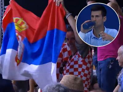 Hrvatski navijači sa srpskom zastavom na Đoković Čilić 